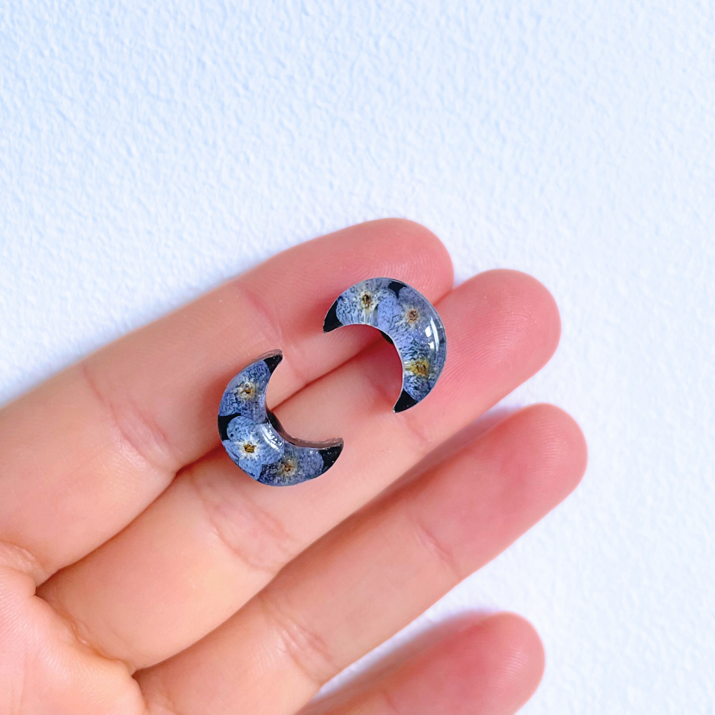 Forget Me Not Dark Moon Earrings
