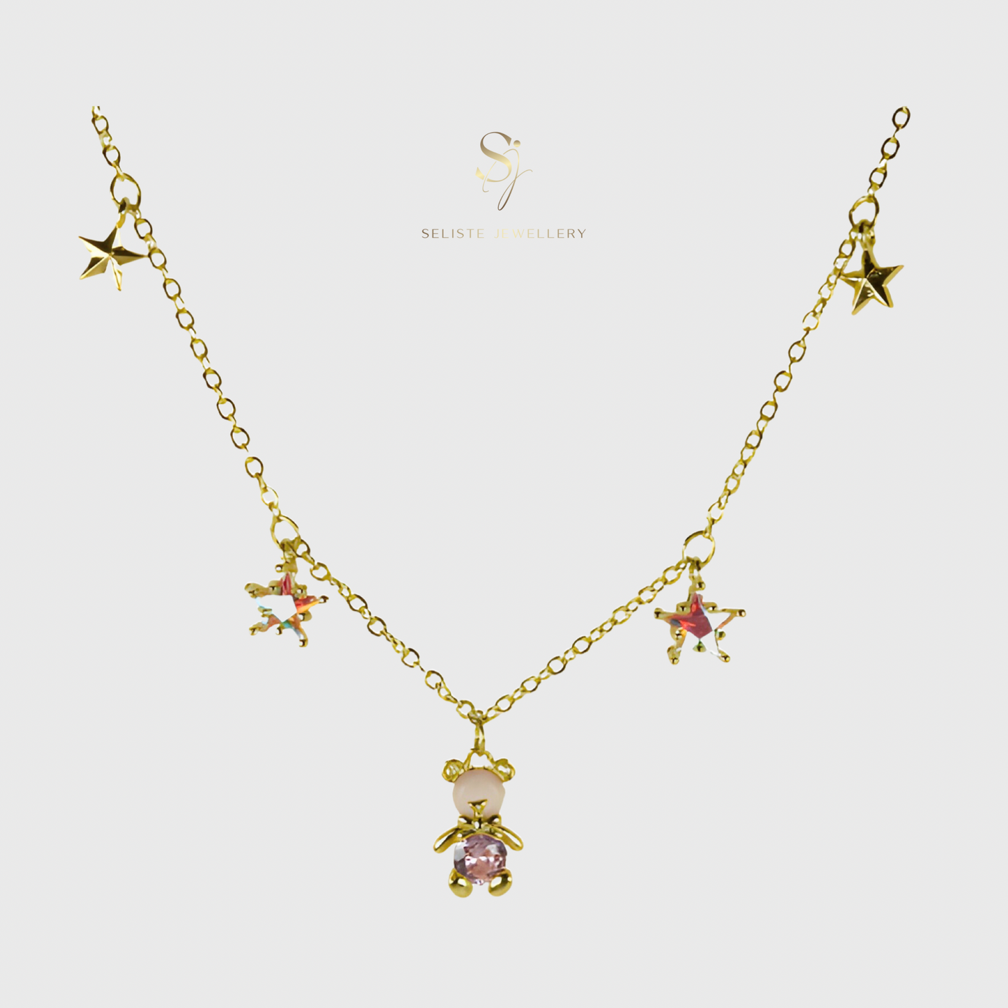 Teddy Bear Star Charm Necklace