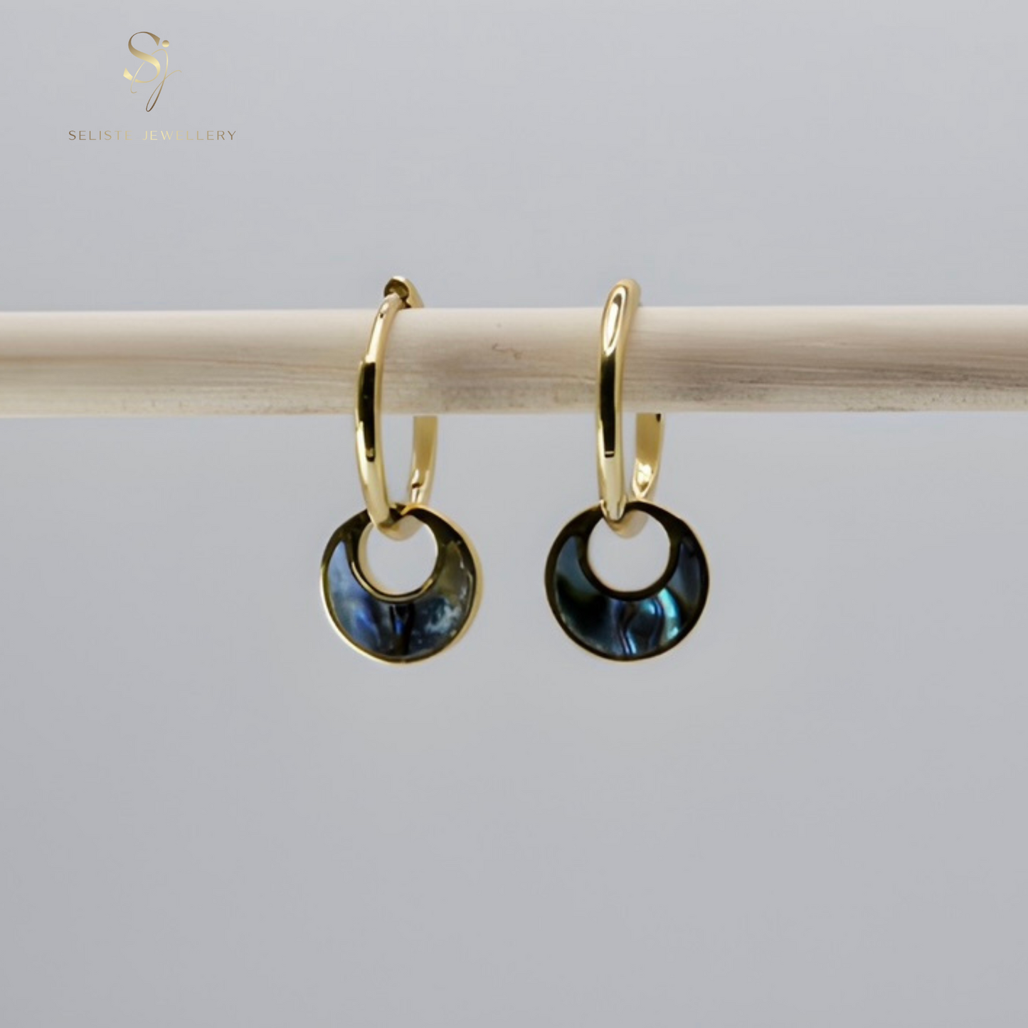 Abalone Shell Charm Hoop Earrings