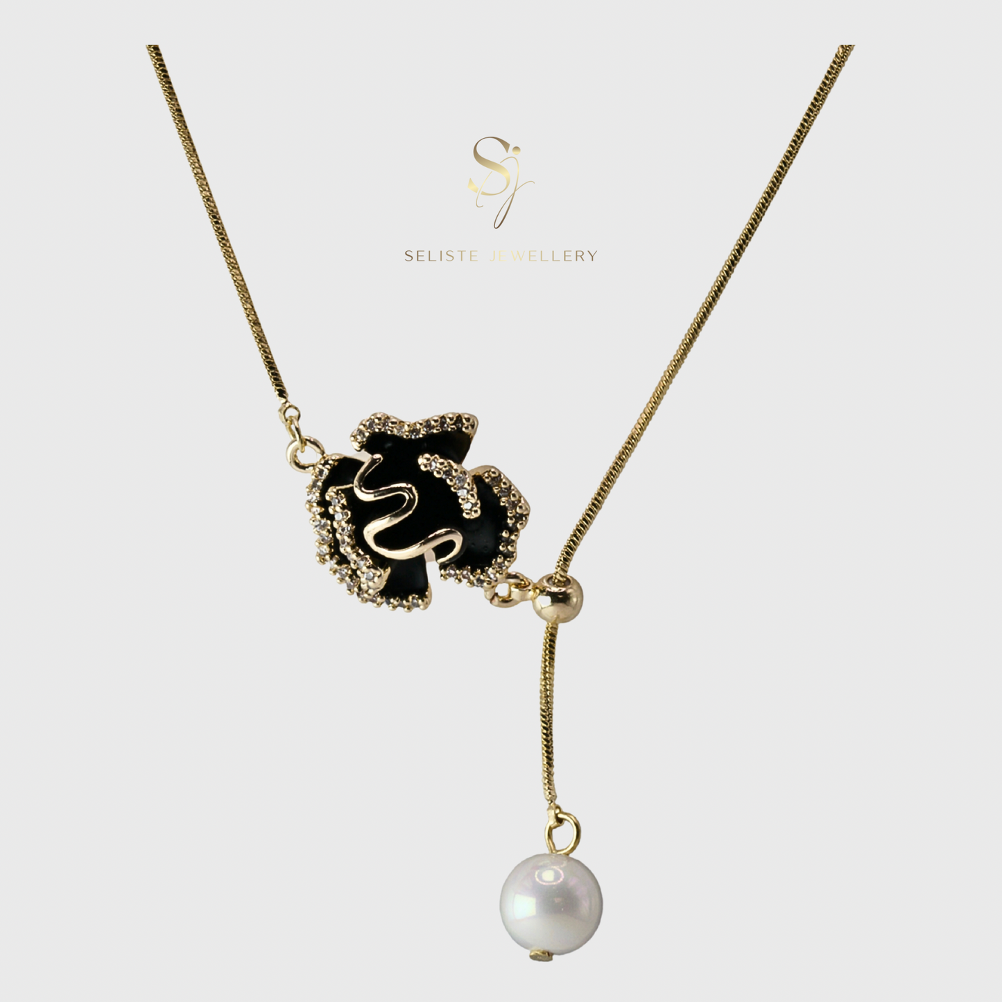 Black Flower Pearl Necklace