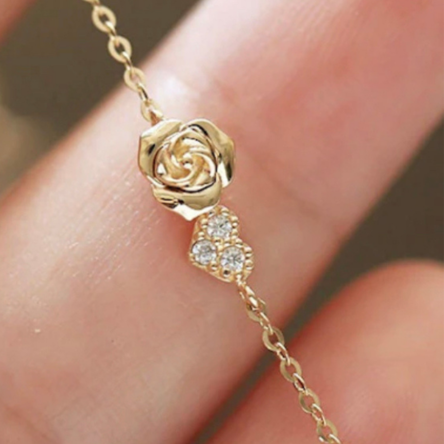 Rose Flower Heart Charm Bracelet
