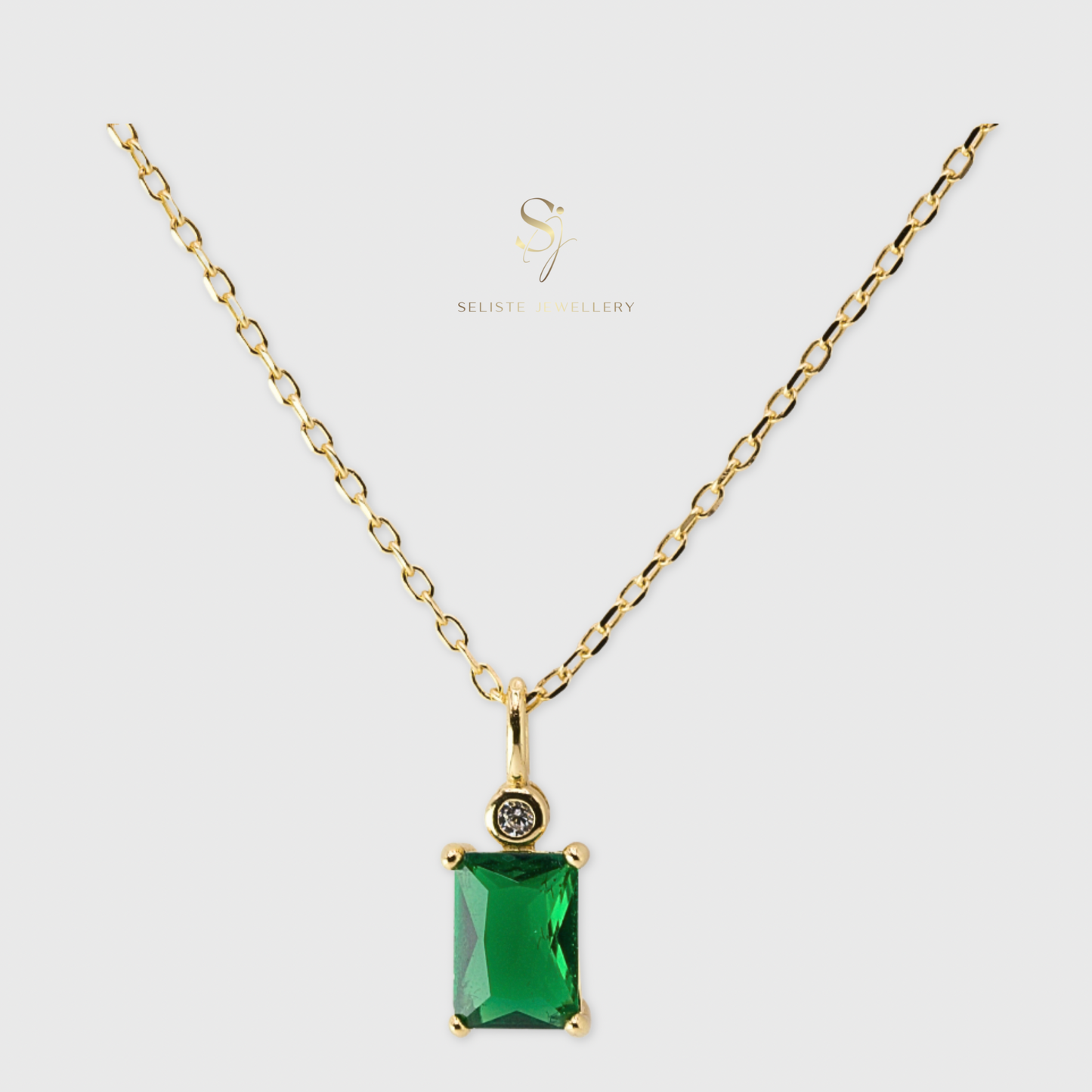Emerald Baguette Charm Necklace