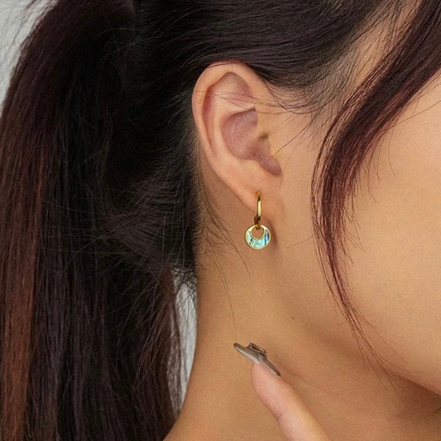 Abalone Shell Charm Hoop Earrings