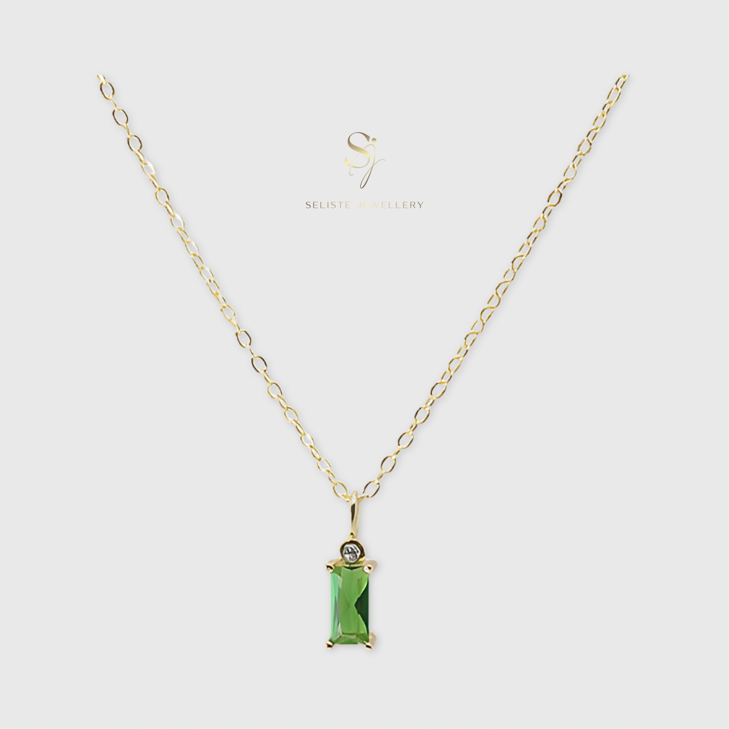 Tiny Emerald Baguette Charm Necklace