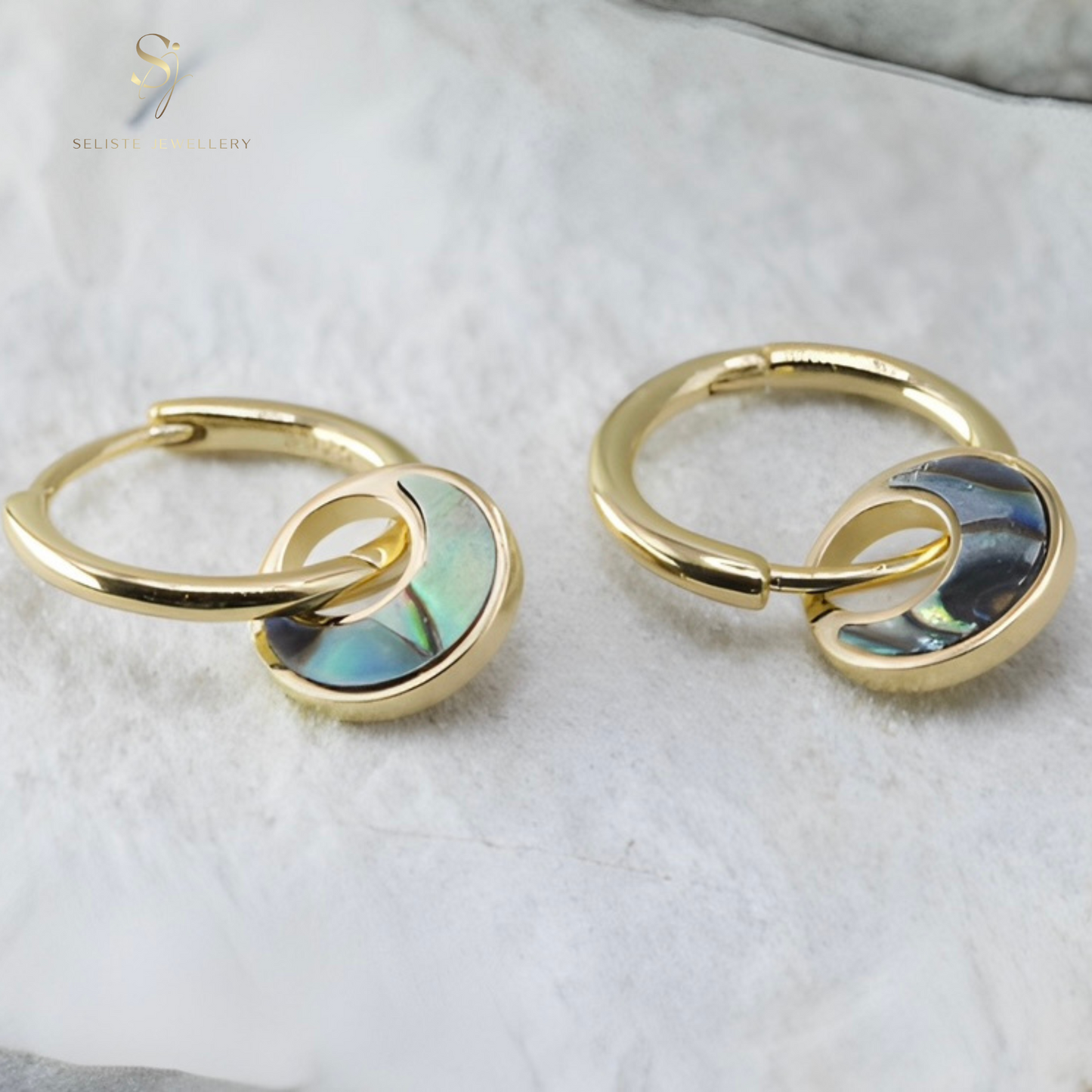 Abalone Shell Charm Hoop Earrings