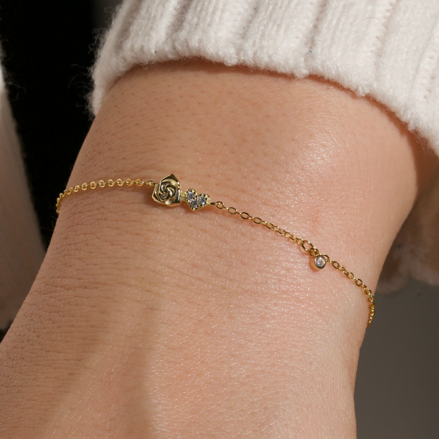 Rose Flower Heart Charm Bracelet