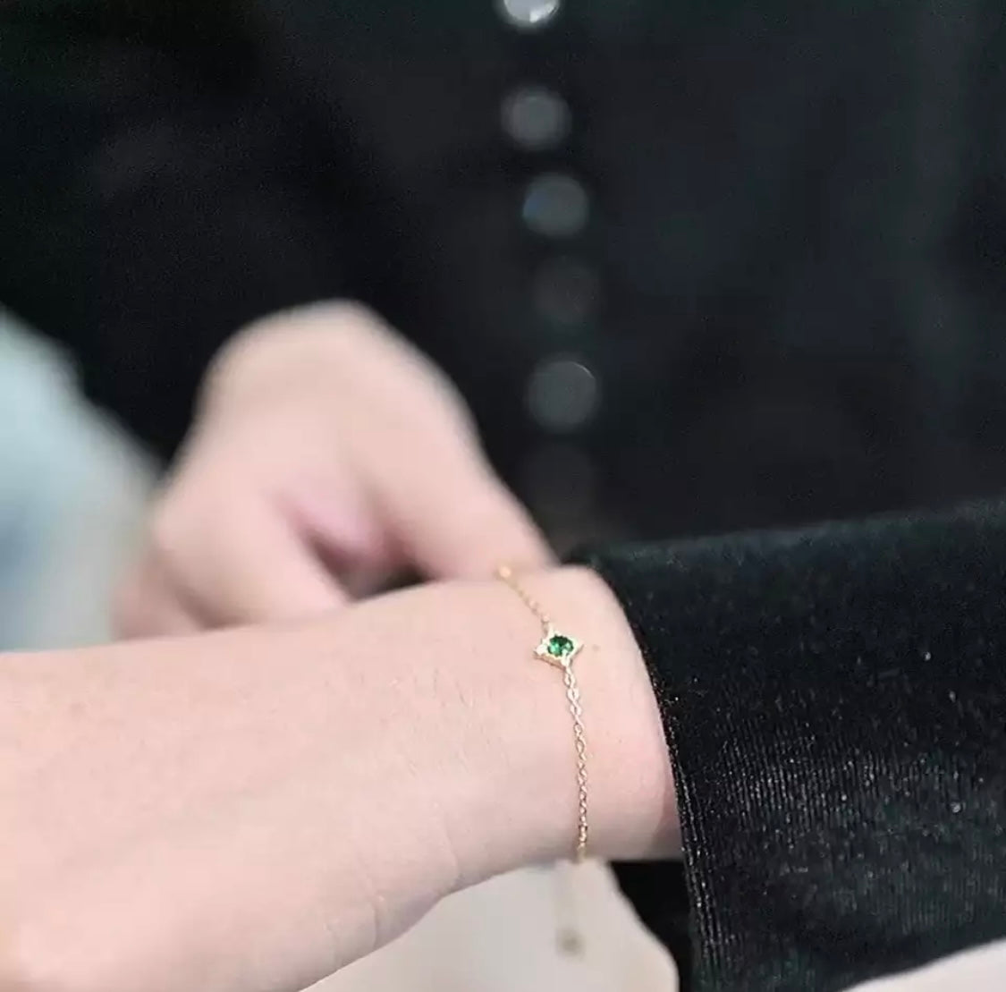 Tiny Emerald Charm Bracelet