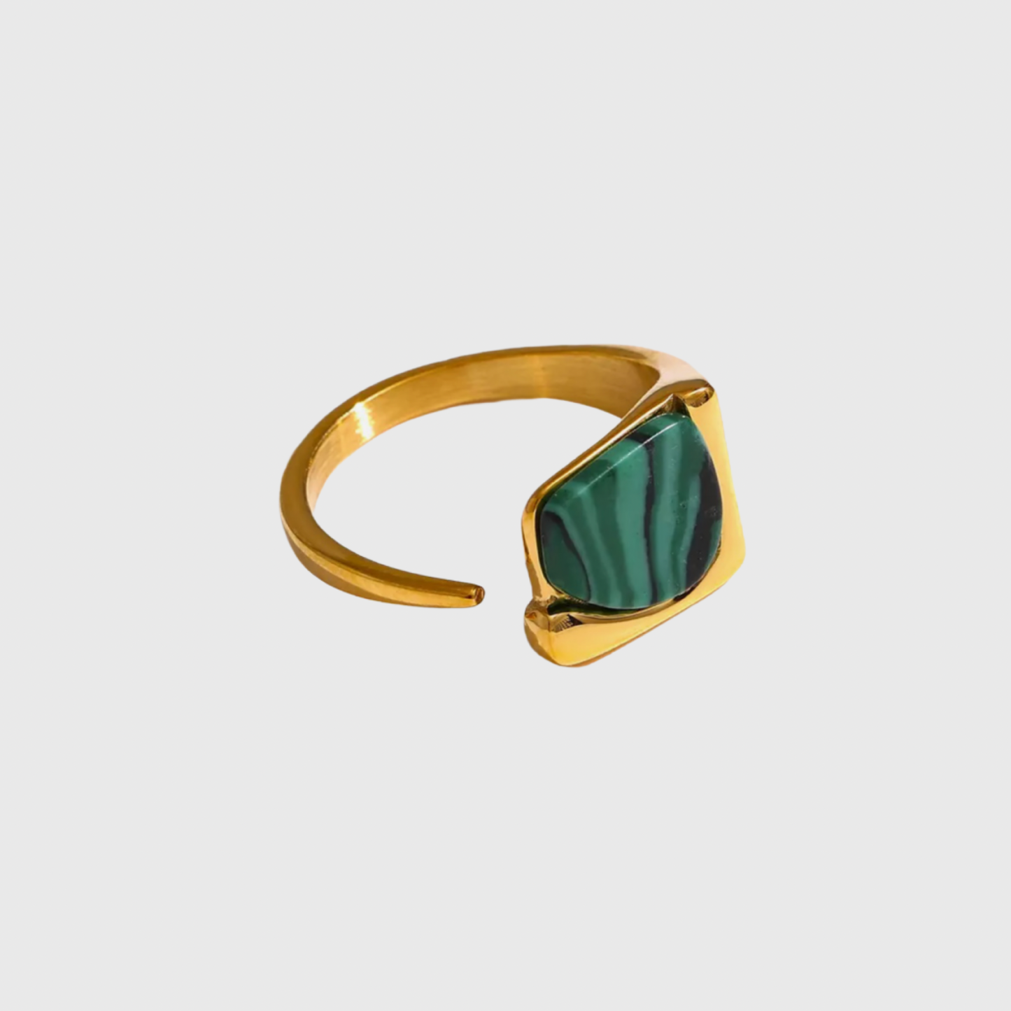 Green Malachite Stone Open Ring