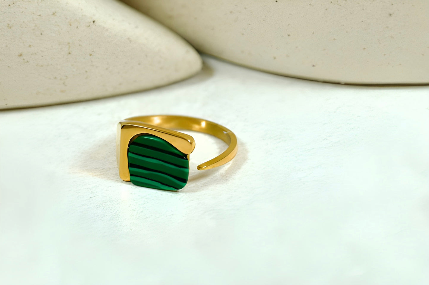 Green Malachite Stone Open Ring