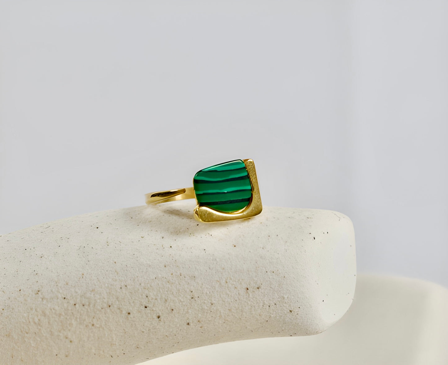 Green Malachite Stone Open Ring