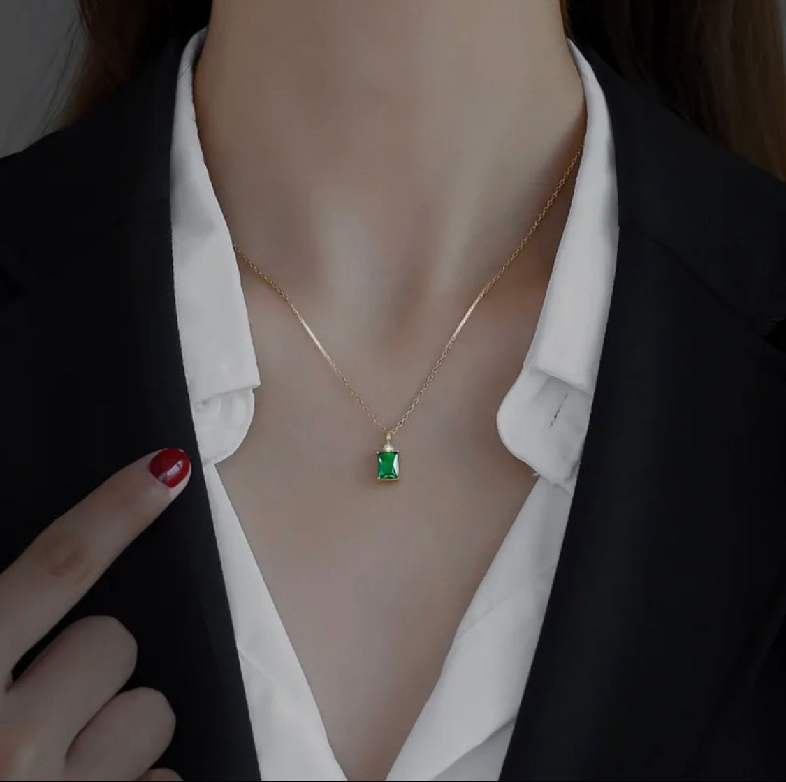Emerald Baguette Charm Necklace