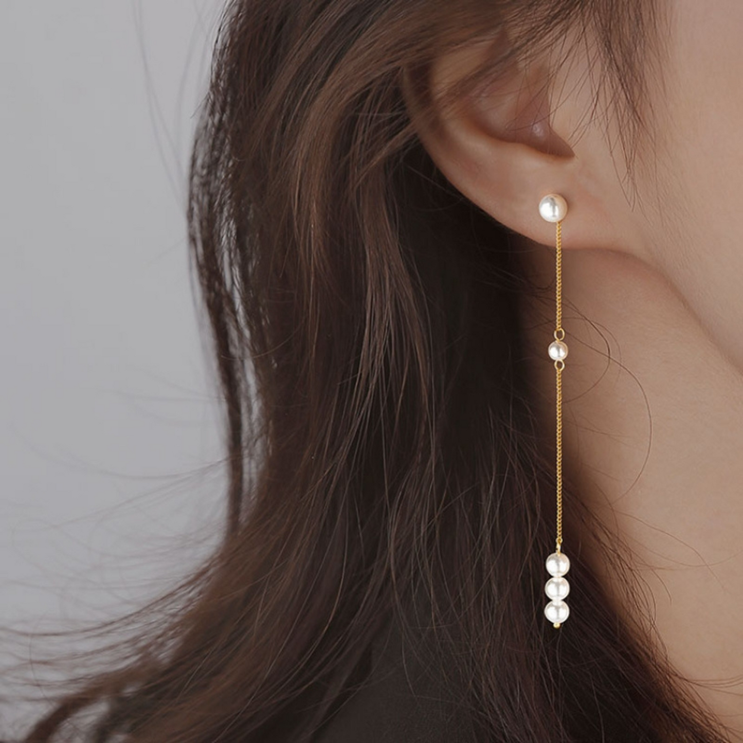 Long Chain Pearls Drop Earrings
