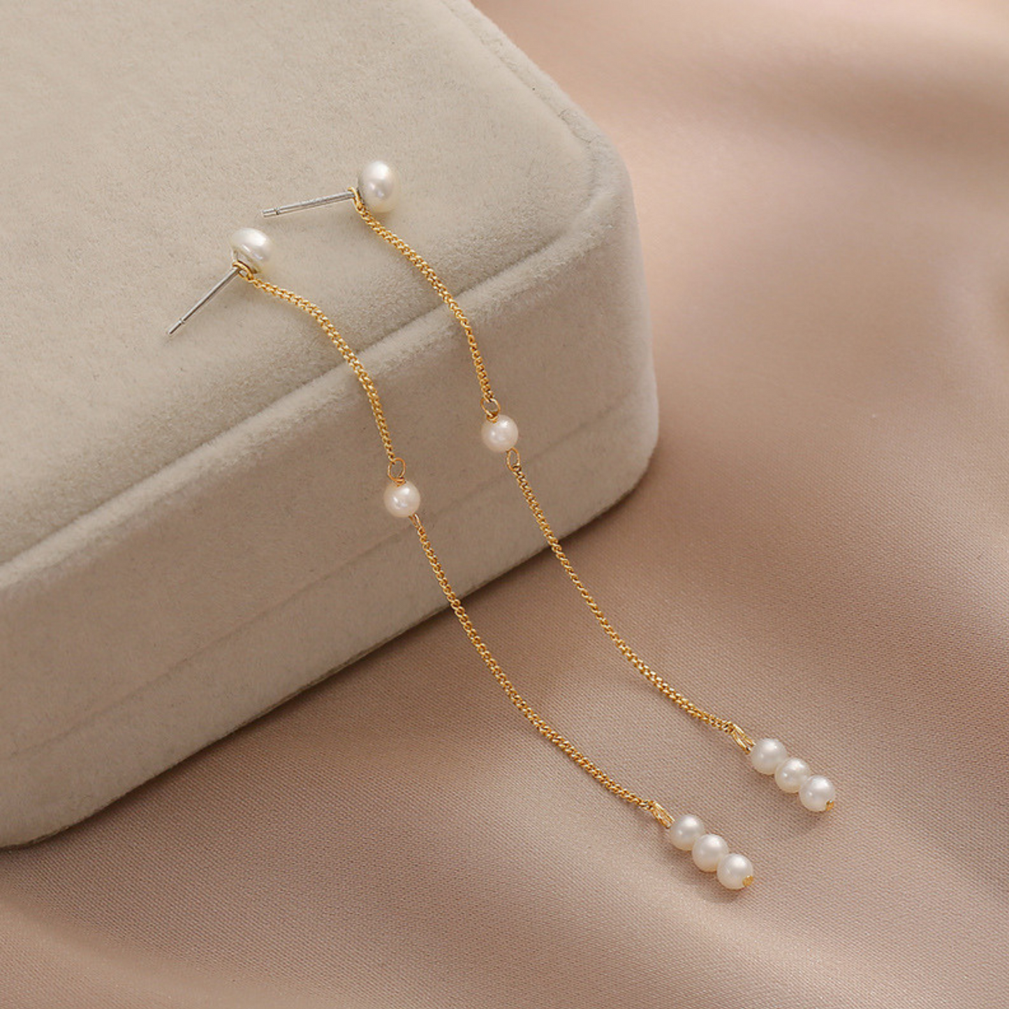 Long Chain Pearls Drop Earrings