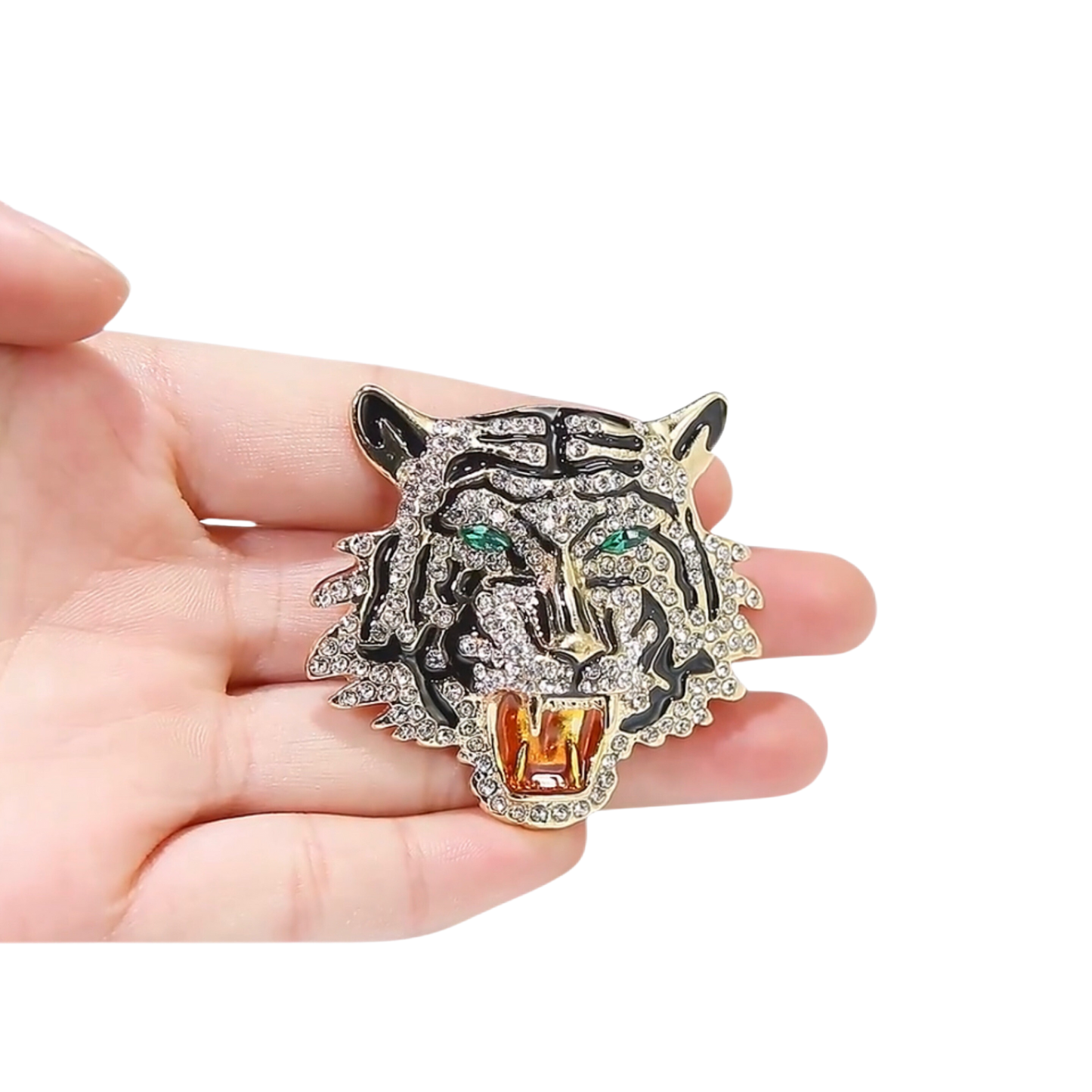 Elegant Gold Large Roaring Tiger Head Brooch