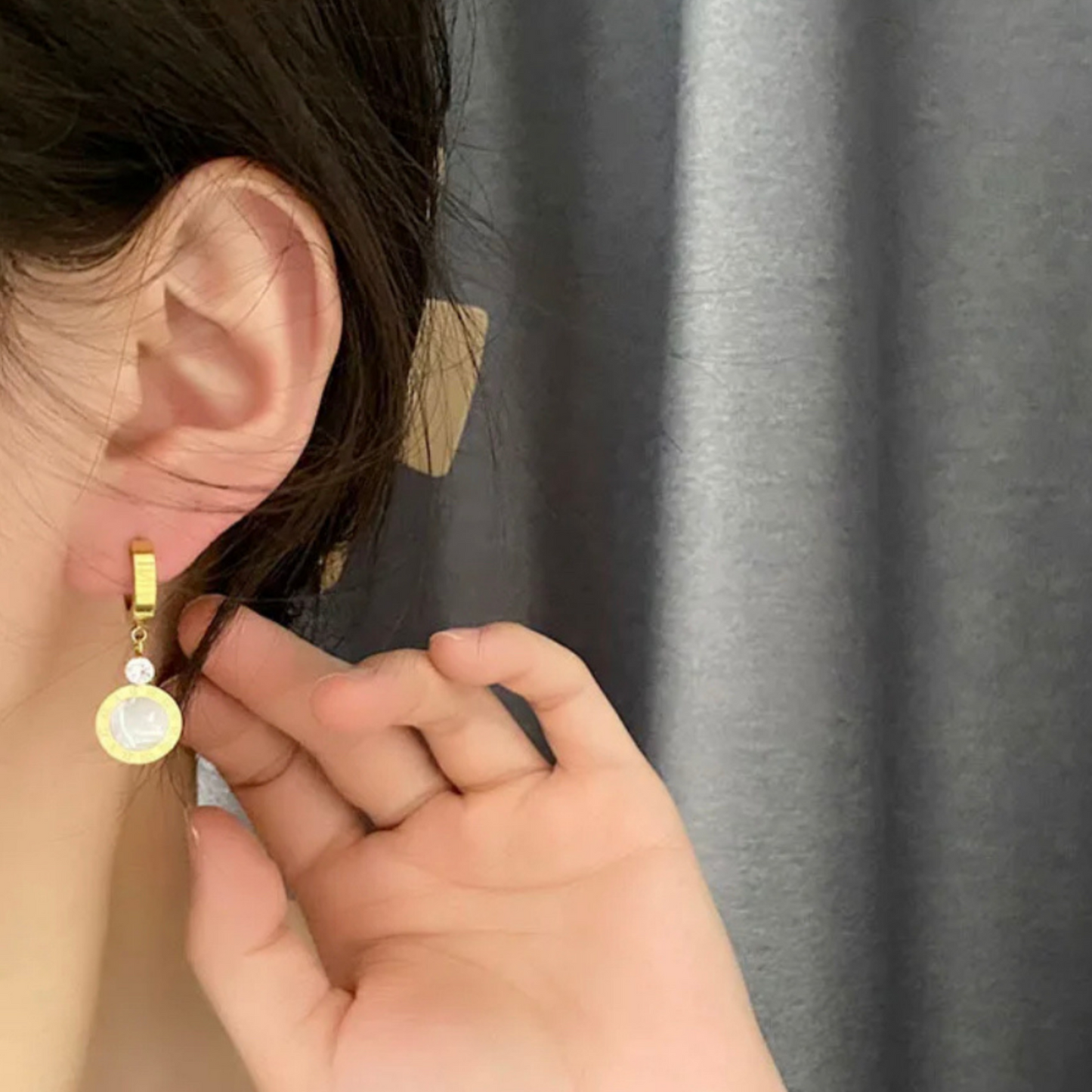 Black Disc Dangle Hoop Earrings
