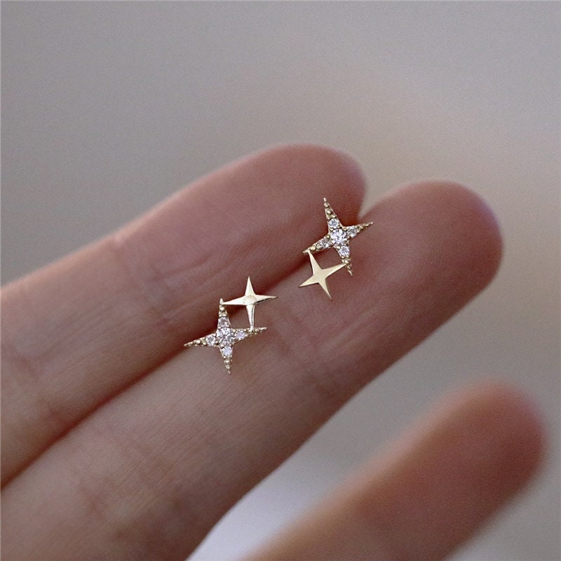 Minimalist CZ Star Gold Stud Earrings, Starburst Earrings, Small Star Earrings ,Celestial Earrings, Celestial Jewellery,Gold Dainty Earrings