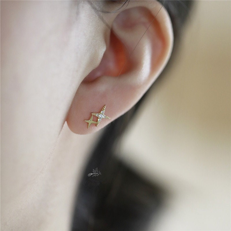 Minimalist CZ Star Gold Stud Earrings, Starburst Earrings, Small Star Earrings ,Celestial Earrings, Celestial Jewellery,Gold Dainty Earrings