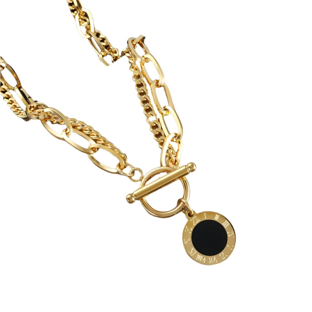 Vintage Multilayer Necklace Roman Numerals Black Shell Pendant,Double Layer Necklace,Coin Pendant Necklace,Dainty Necklace,Thick Necklace