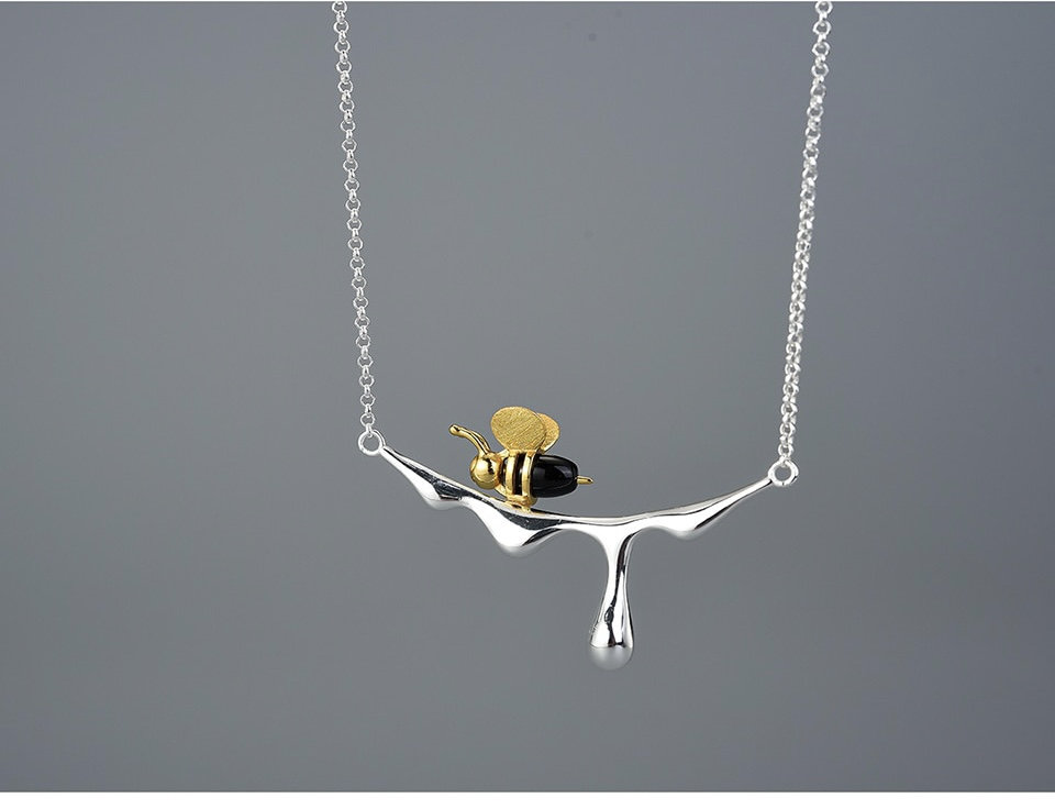 Luxury 925 Sterling Silver 18k Gold Plated Bee Necklace, Dripping Honey Pendant ,Bee Jewellery,Dainty Necklace,Silver Necklace, Gift For Her
