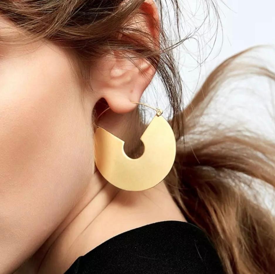18k Gold Big Circle Round Dangle Earrings - Silver Geometric Earrings - Large Hoop Earrings- Party Earrings- Statement Earrings-Gift For Her