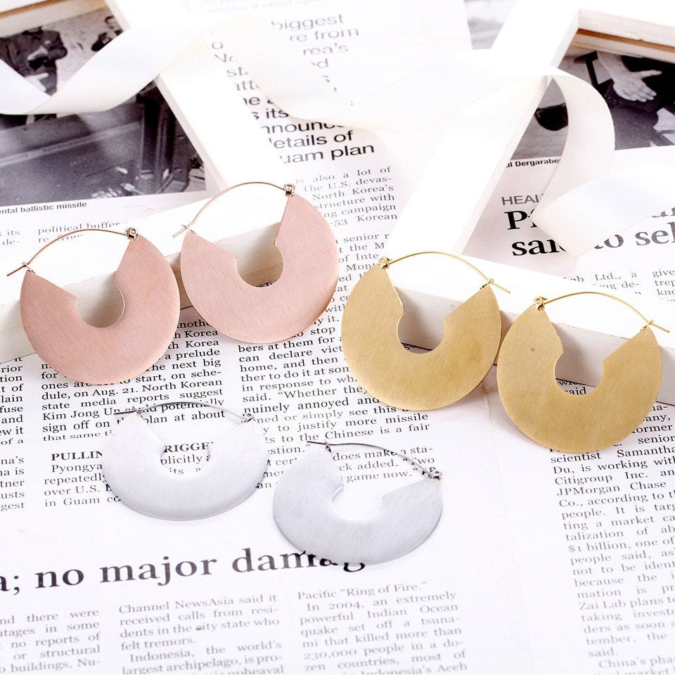 18k Gold Big Circle Round Dangle Earrings - Silver Geometric Earrings - Large Hoop Earrings- Party Earrings- Statement Earrings-Gift For Her