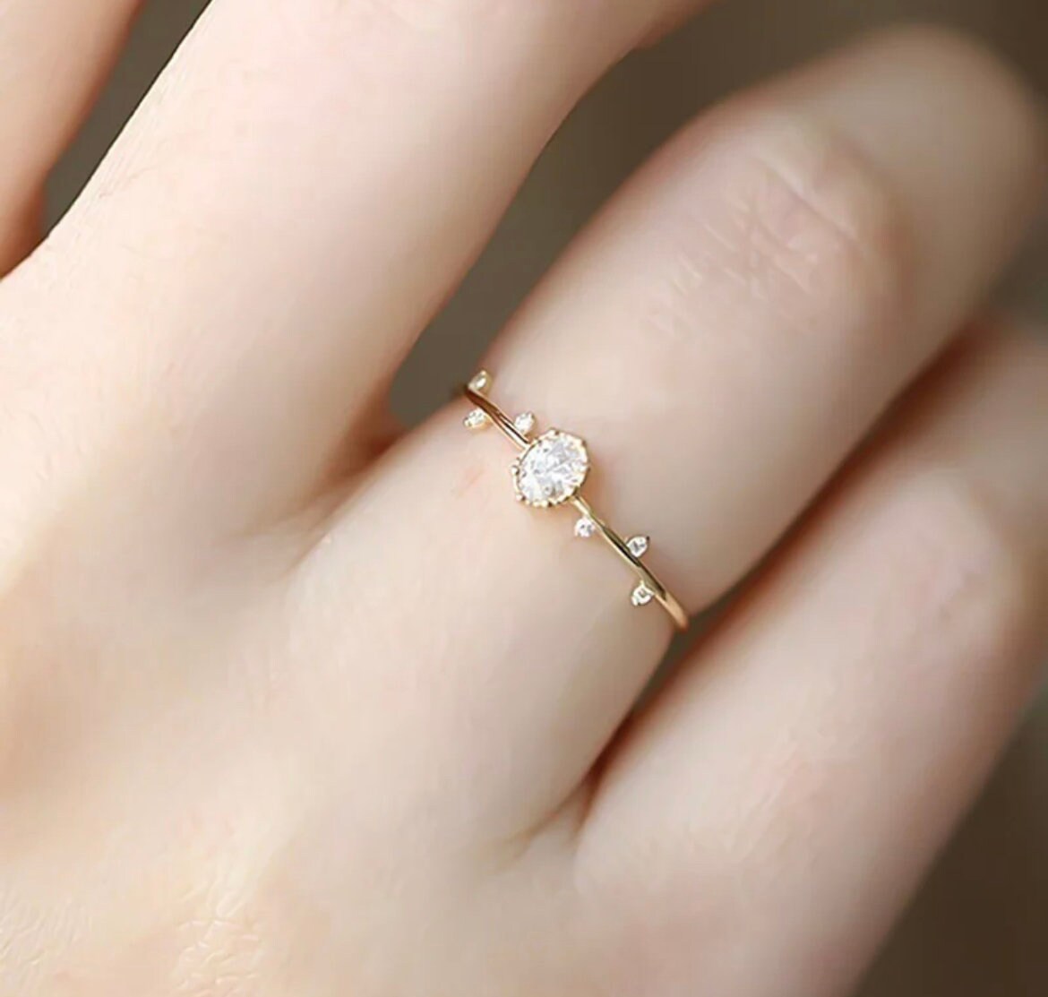 Dainty Leaf Ring, Gold Minimalist Ring, Stacking Ring, Tiny CZ Ring, Sterling Silver Ring, Thin Ring, 14k Gold Plated Ring, Gift For Her