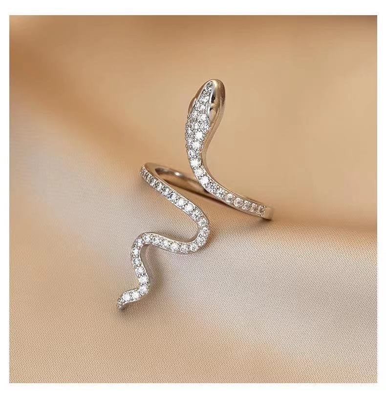 Silver Gothic Sleek Snake Open Ring For Women -Eternal Love Ring - Evil Eyes Jewels - Big Snake Ring - Crystal Snake Ring - Gift For Her