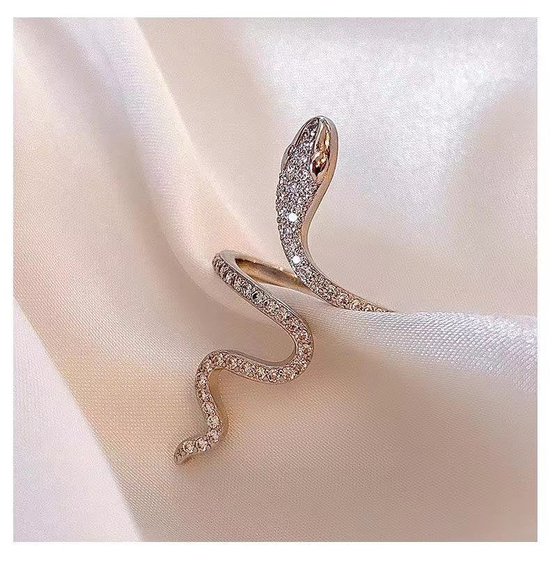 Silver Gothic Sleek Snake Open Ring For Women -Eternal Love Ring - Evil Eyes Jewels - Big Snake Ring - Crystal Snake Ring - Gift For Her