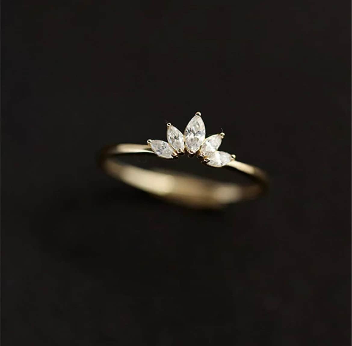 Dainty 925 Sterling Silver Stackable Ring-Thin Crystal Ring- Crown CZ Gold Ring -Staking Ring -Delicate Gold Ring -Silver Ring -Gift For Her