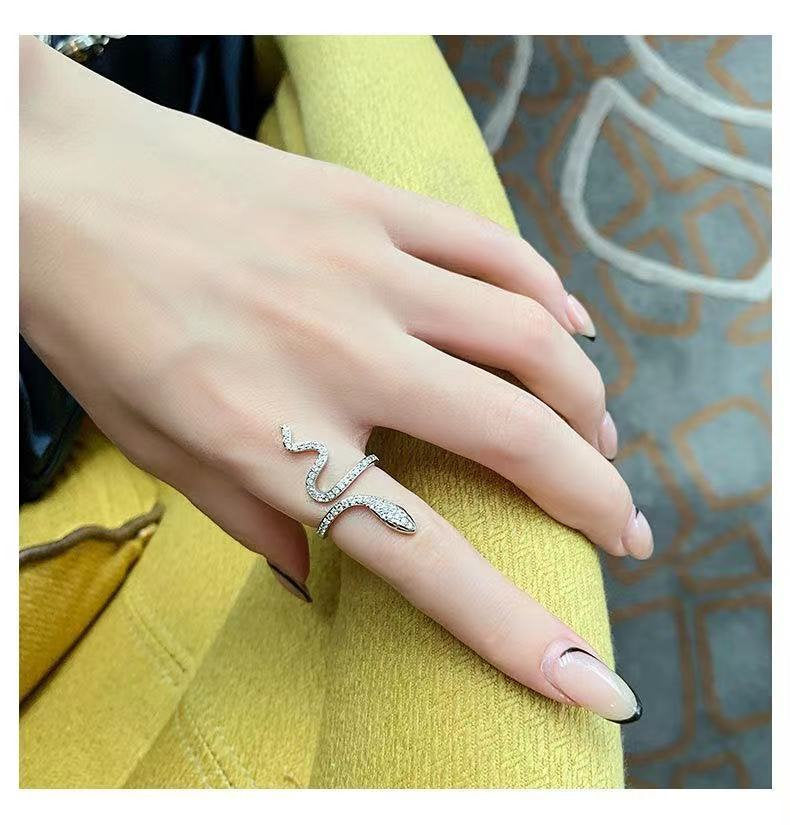 Silver Gothic Sleek Snake Open Ring For Women -Eternal Love Ring - Evil Eyes Jewels - Big Snake Ring - Crystal Snake Ring - Gift For Her