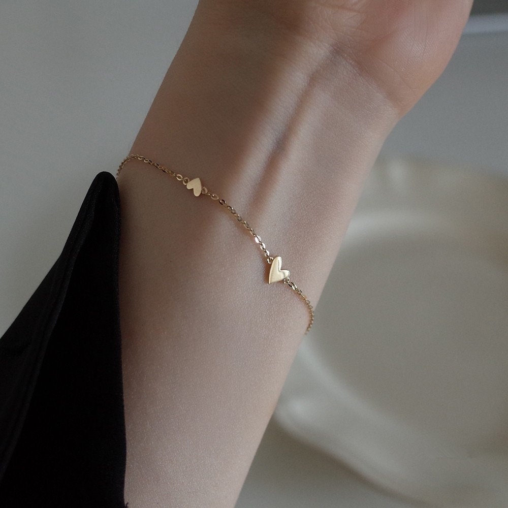 Minimalist Sterling Silver 14K Gold Plated Three Heart Bracelet for Women,Fashion,Simple,Temperament Valentine's Day Jewellery Gift For Her