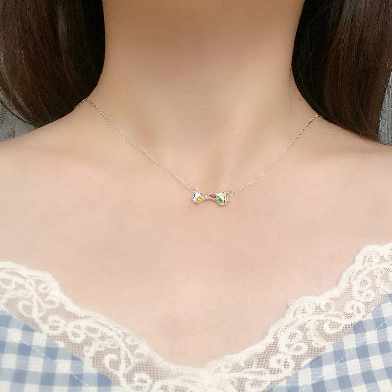 Minimalist Rainbow Necklace-Cute Sun Pendant Necklace-Dainty Cloud Necklace-Rainbow Pendant-Cloud Pendant-925 Sterling Silver Necklace Gift