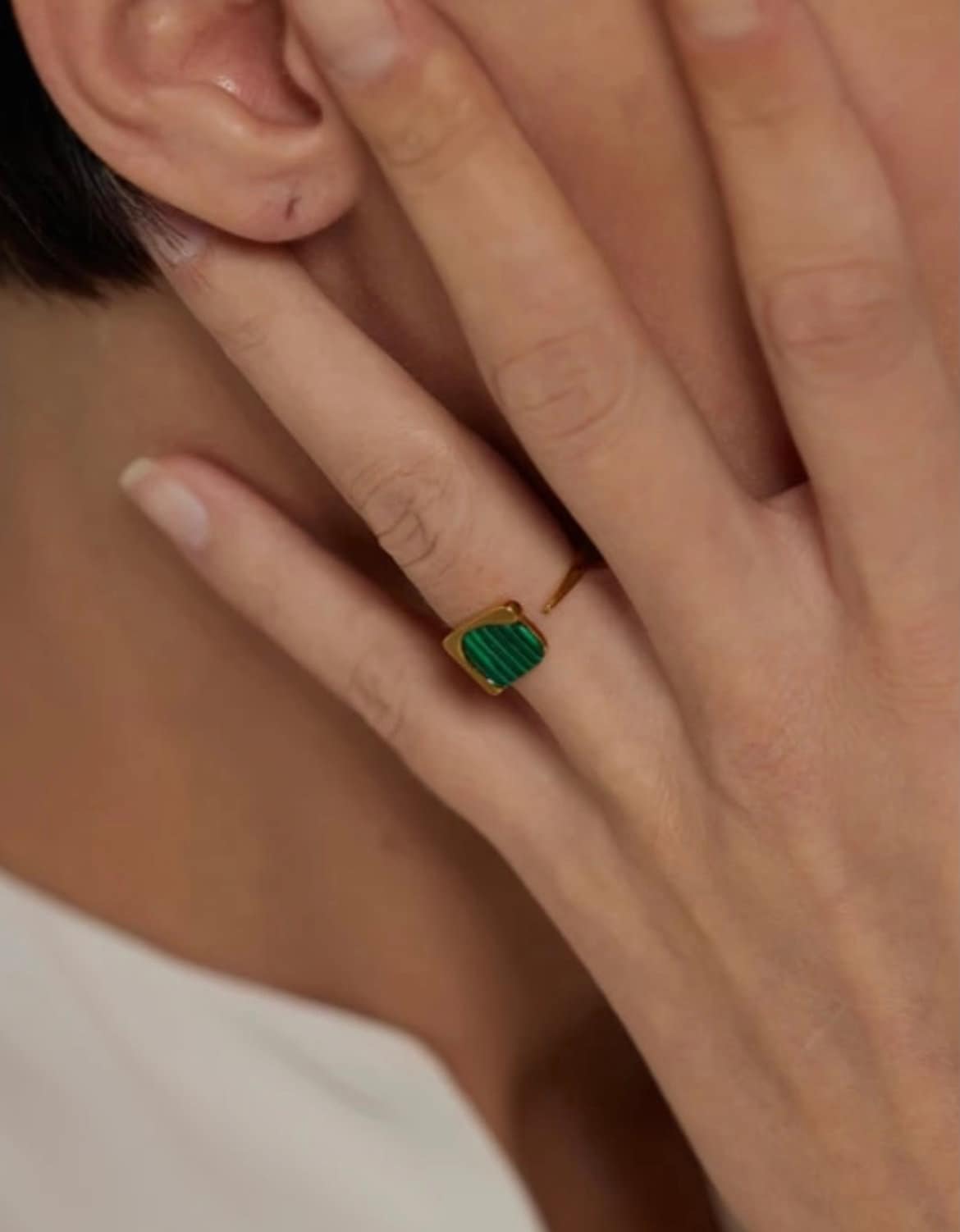 Exquisite Vintage Green Natural Stone Gold Open Ring For Women,Elegant Statemant Irregular Ring,Wedding,Party,Jewels,Perfect Gift For Her