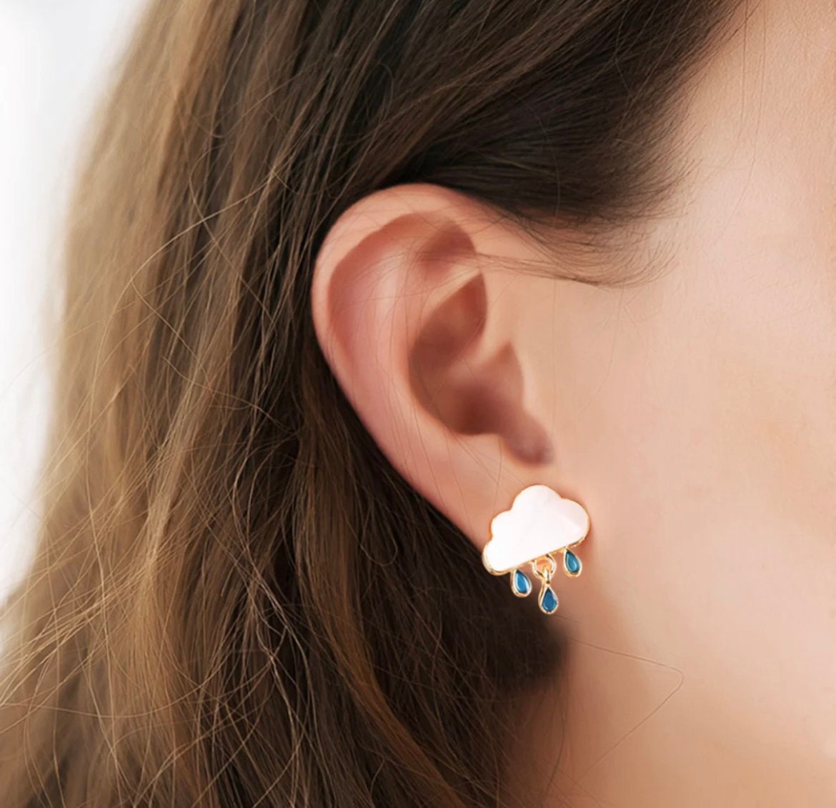 Cloud Earrings,Cloud Stud Earrings,Cloud Earrings With Raindrops,Gold Cloud Earrings,Dangle Cloud Earrings,Raindrop Earrings,Petite Earrings