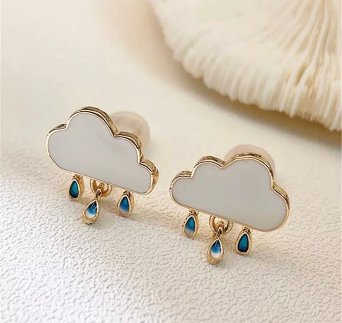 Cloud Earrings,Cloud Stud Earrings,Cloud Earrings With Raindrops,Gold Cloud Earrings,Dangle Cloud Earrings,Raindrop Earrings,Petite Earrings