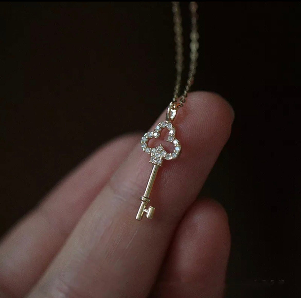 Dainty Key Necklace - Crystal Key Necklace - Key Charm Necklace -Gold Key Necklace -Silver Key Necklace -Minimalist Key Pendant - Key Charm