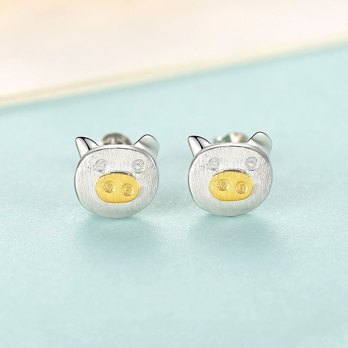 925 Sterling Silver Pig Earrings-Gold Pig Earrings- Dainty Earrings- Minimalist Earrings-Cute Animal Earrings- Silver Earrings-Gift For Her