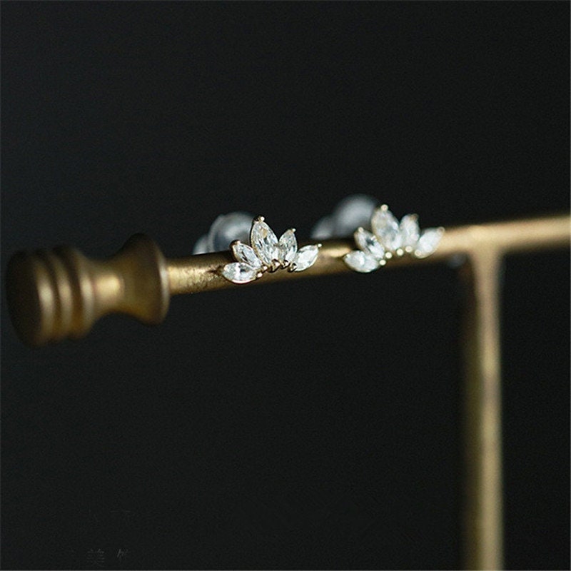 Dainty 925 Sterling Silver Wings Stud Earrings-Minimalist Gold Stud Earrings-Small Crystal Earrings-Shiny Wings Stud Earrings-Angel Earrings