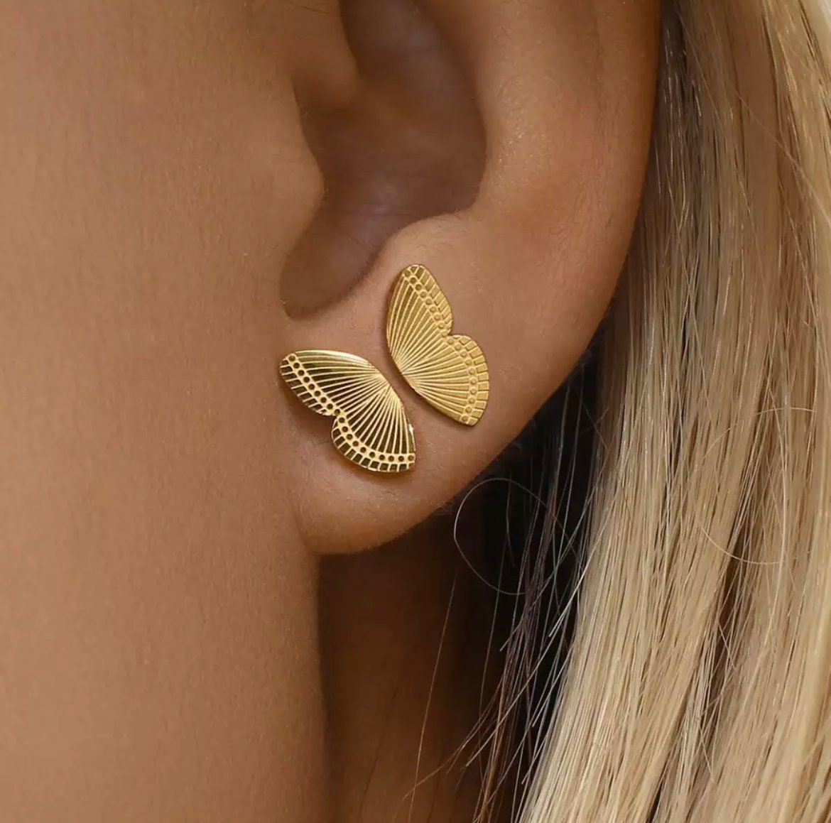 18K Gold Butterfly Stud Earrings-Gold Butterfly Earrings-Minimalist Earrings- Dainty Butterfly Studs-Butterfly Earrings-Gift For Her
