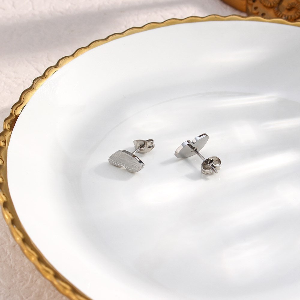18K Gold Butterfly Stud Earrings-Gold Butterfly Earrings-Minimalist Earrings- Dainty Butterfly Studs-Butterfly Earrings-Gift For Her
