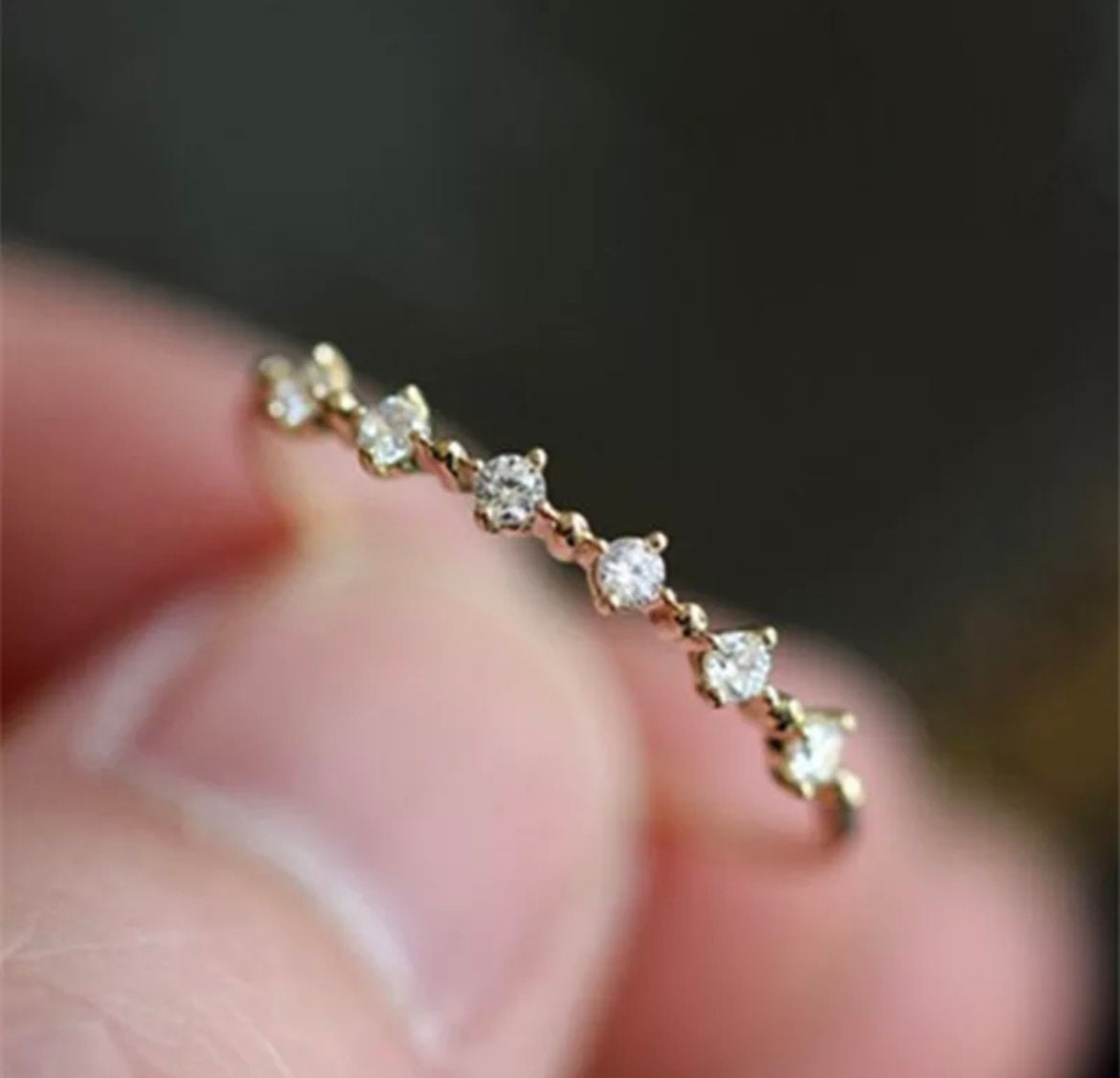 18k Gold Plated Dainty Ring, Gold Minimalist Ring, Stacking Ring, Simple CZ Ring, Sterling Silver Ring, Thin Ring, Vintage Ring,Gift For Her