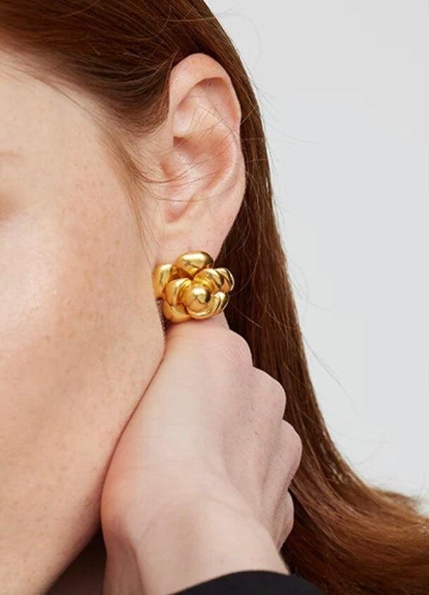 Luxury 925 Sterling Silver Needle Gold Camellia Flower Stud Earrings-14K Gold Plated Camellia Earrings-Statement Flower Studs-Gift For Her