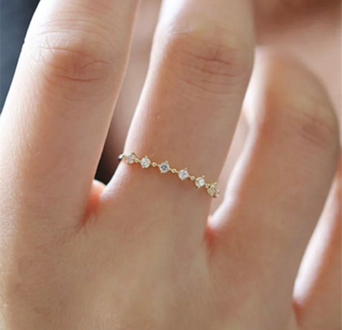 18k Gold Plated Dainty Ring, Gold Minimalist Ring, Stacking Ring, Simple CZ Ring, Sterling Silver Ring, Thin Ring, Vintage Ring,Gift For Her