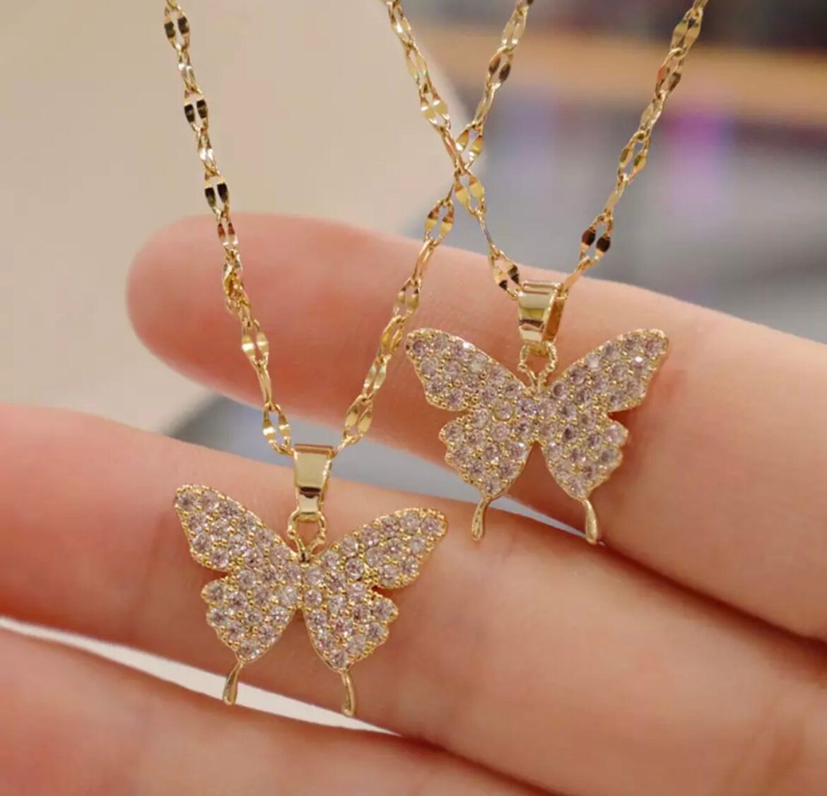 Dainty Gold Cz Butterfly Pendent Necklace-Butterfly Necklace-Butterfly Pendant-Butterfly Jewellery-18K Gold Butterfly Necklace-Gift For Her