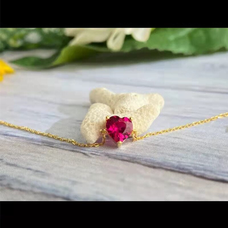 Minimalist Red Cz Heart Bracelet- Dainty Heart Bracelet - Gold Heart Bracelet - Delicate Bracelet - Sterling Silver Bracelet- Gift For Her