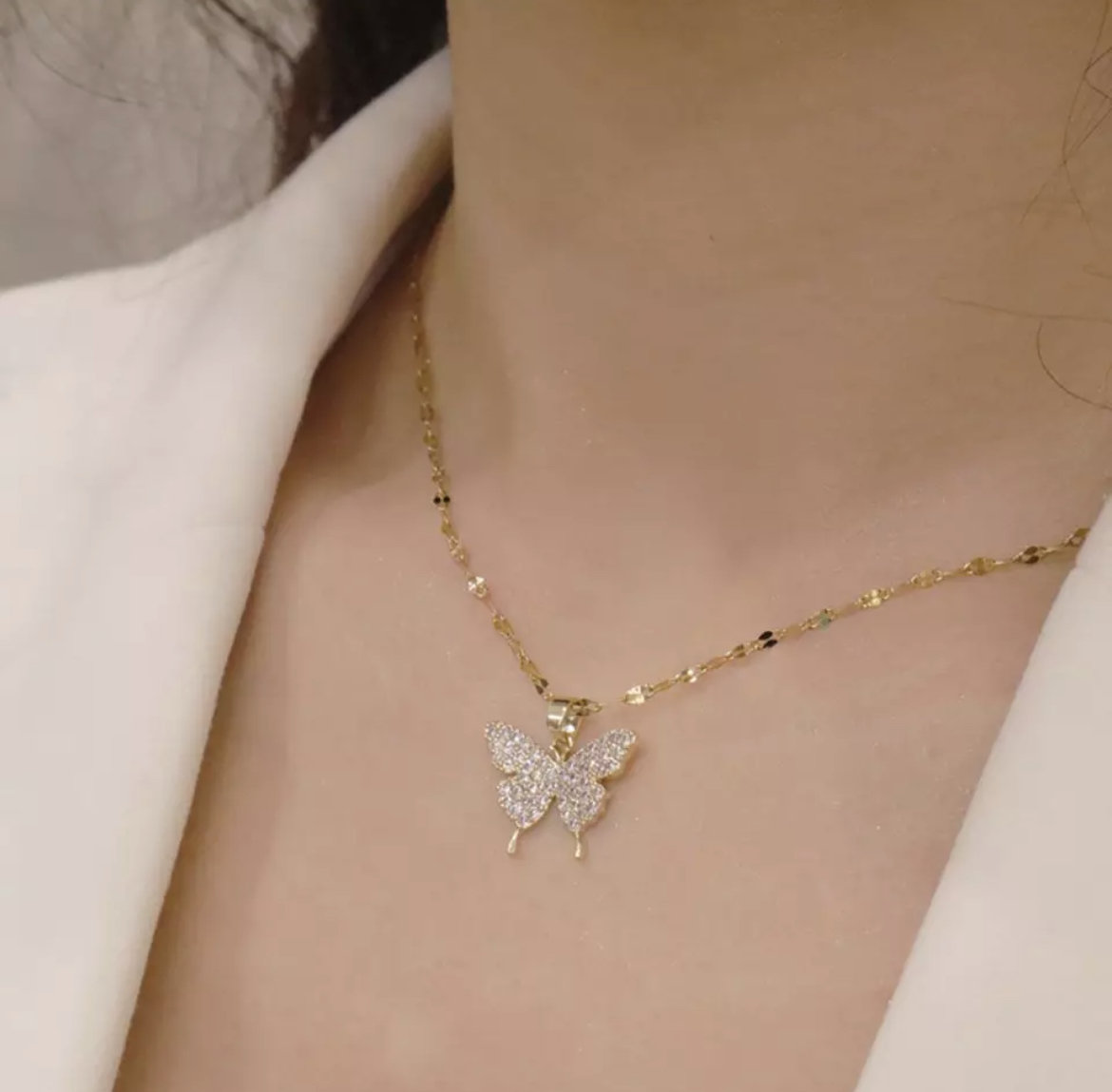 Dainty Gold Cz Butterfly Pendent Necklace-Butterfly Necklace-Butterfly Pendant-Butterfly Jewellery-18K Gold Butterfly Necklace-Gift For Her