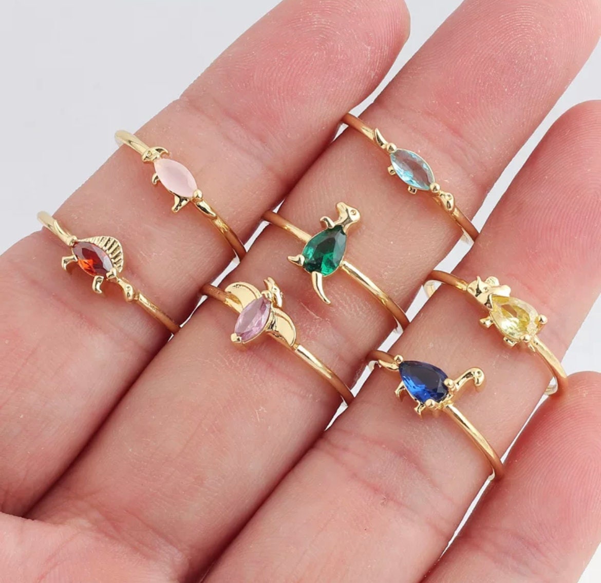 18k Gold Plated Dinosaur Adjustable Ring -Cute Dinosaur Ring - Charm Ring - Thin Gold Ring- Staking Ring - Kids Jewellery - Gift For Her