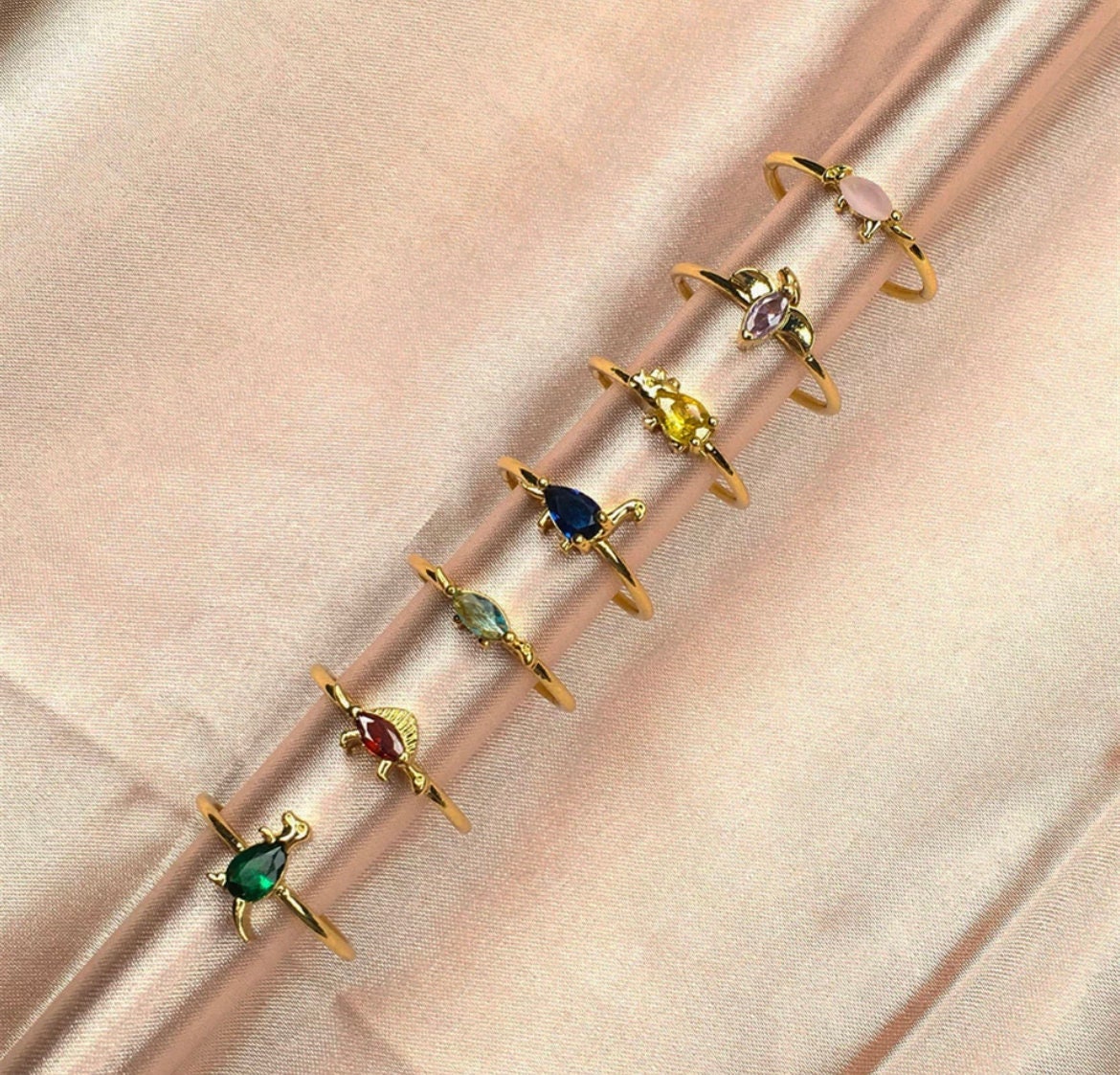 18k Gold Plated Dinosaur Adjustable Ring -Cute Dinosaur Ring - Charm Ring - Thin Gold Ring- Staking Ring - Kids Jewellery - Gift For Her