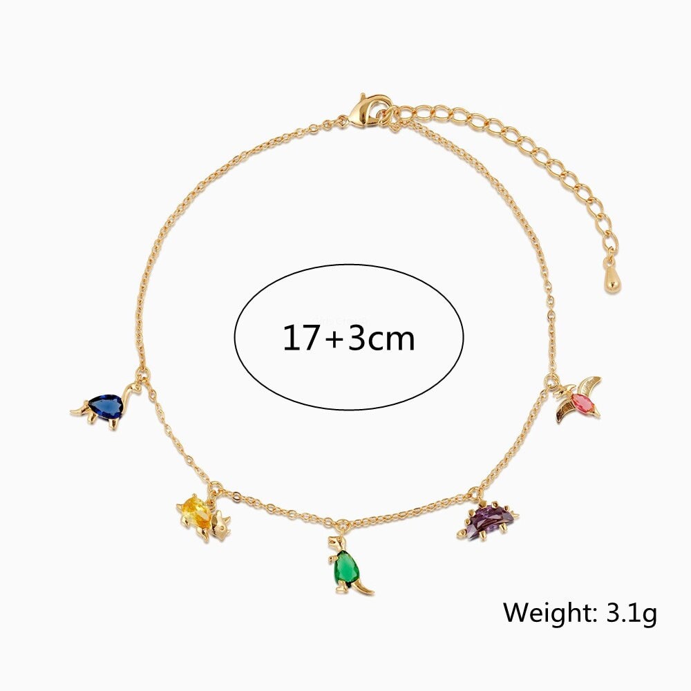 18k Gold Cute Dinosaur Bracelet- Dinosaur Charm Bracelet - Multi Charm Anklet Bracelet - Dinosaur Jewellery - Animal Jewellery -Gift For Her
