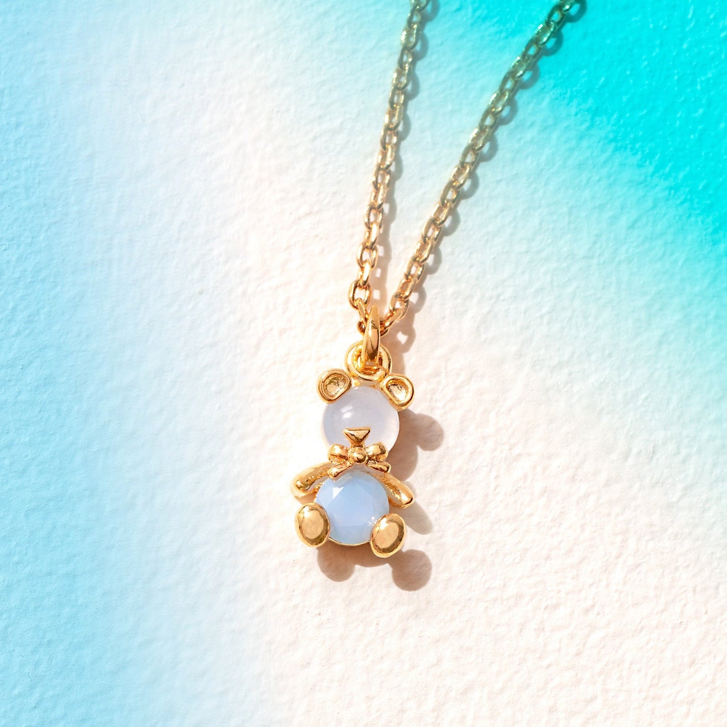 18k Gold Cute Blue Teddy Bear Charm Pendant Necklace - Dainty Teddy Bear Pendant - Minimalist Bear Necklace - Bear Jewellery- Gift For Her